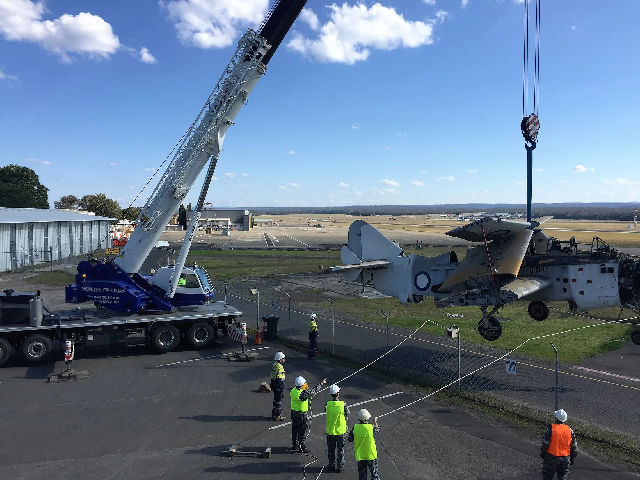 Aircraft lifted at an airfield