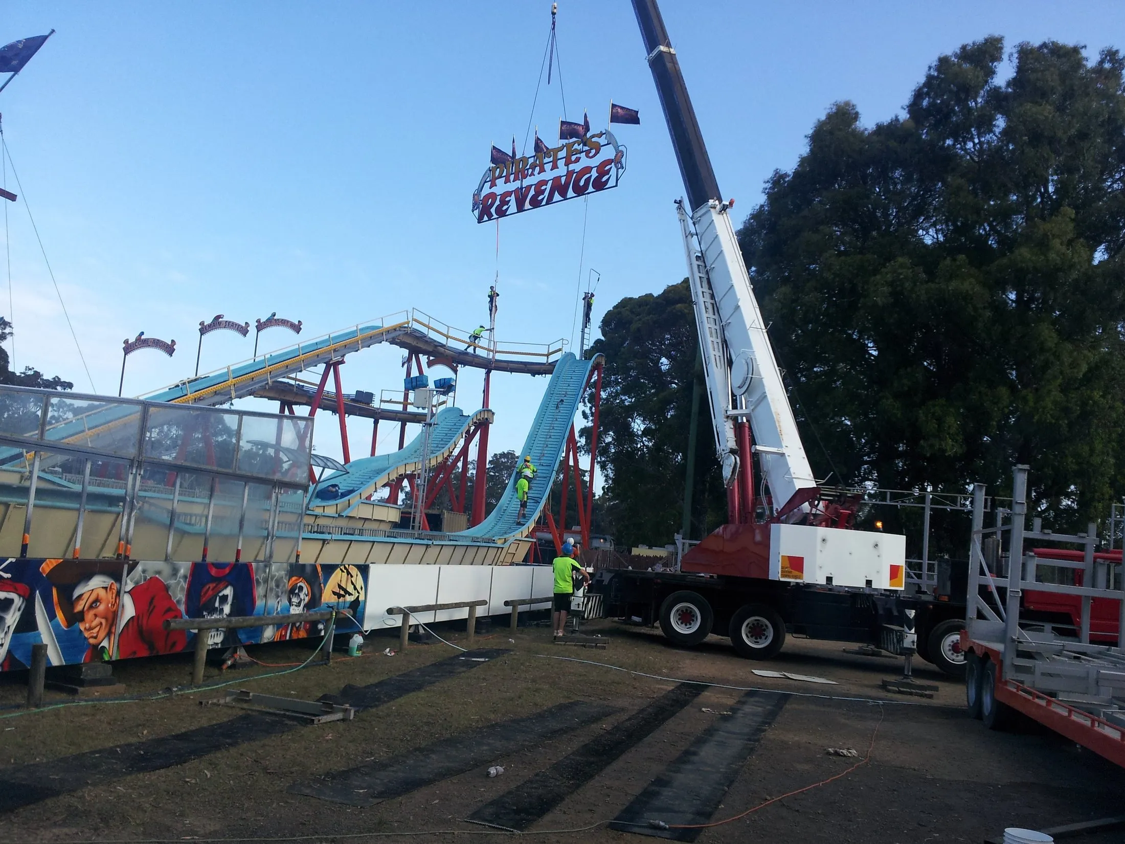 Amusement ride installed by crane