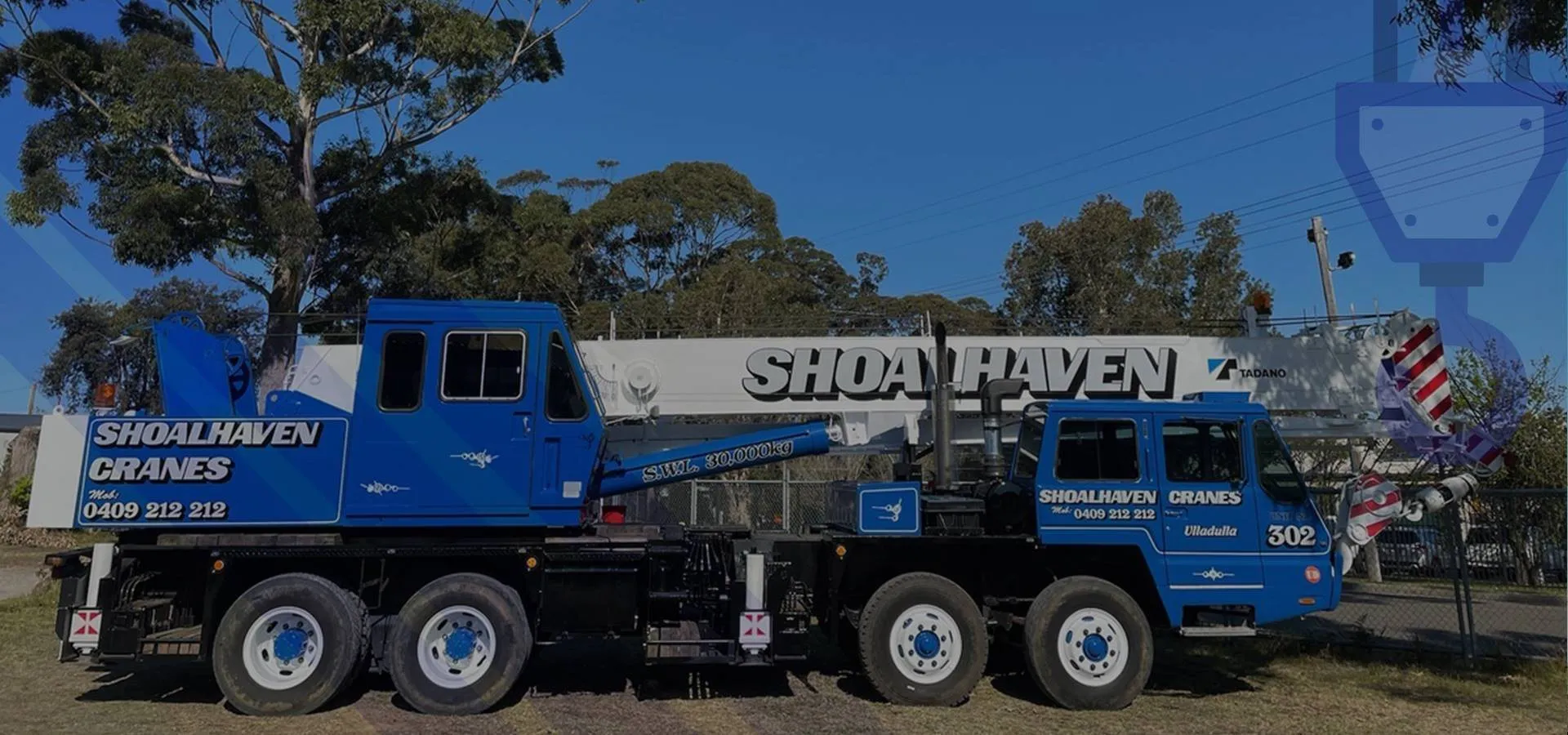 Shoalhaven Cranes blue Tadano truck crane, fleet number 302