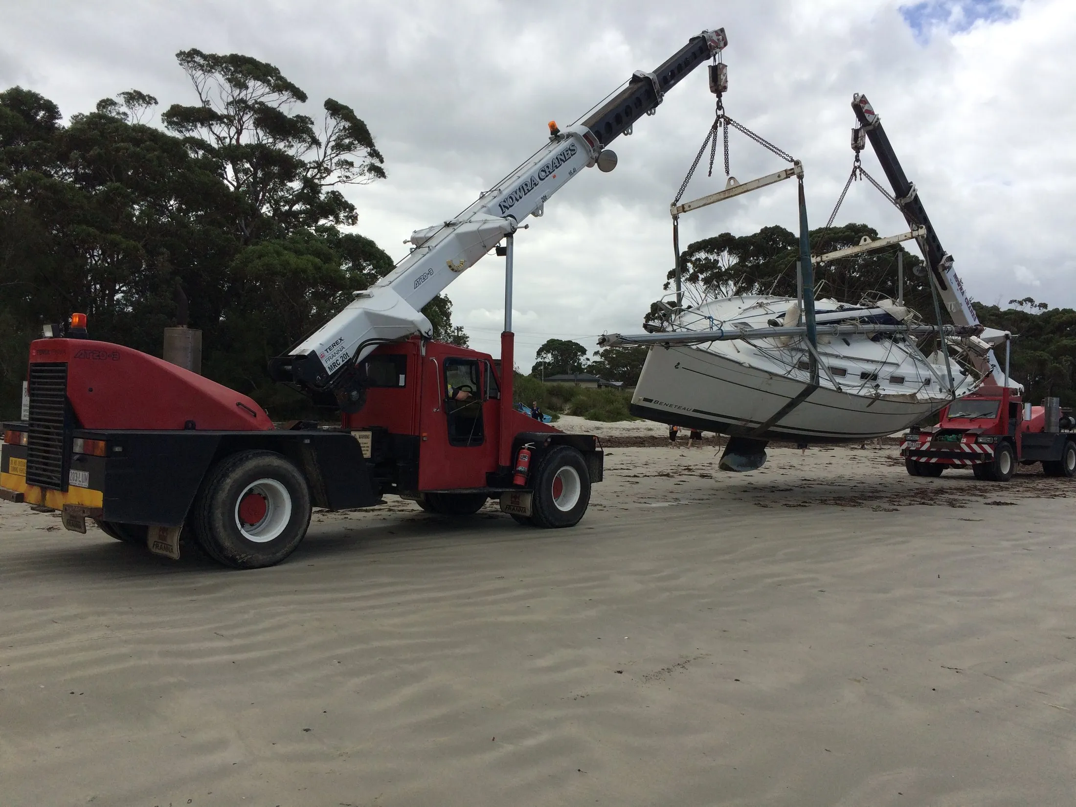 Yacht lifted off the sand